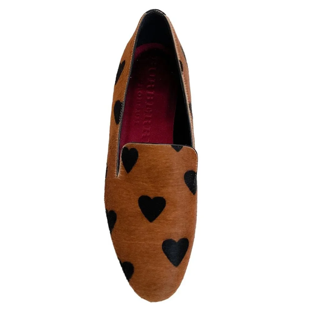 Burberry Prorsum Brown Pony Flats with Black Hearts - Picture 4 of 6